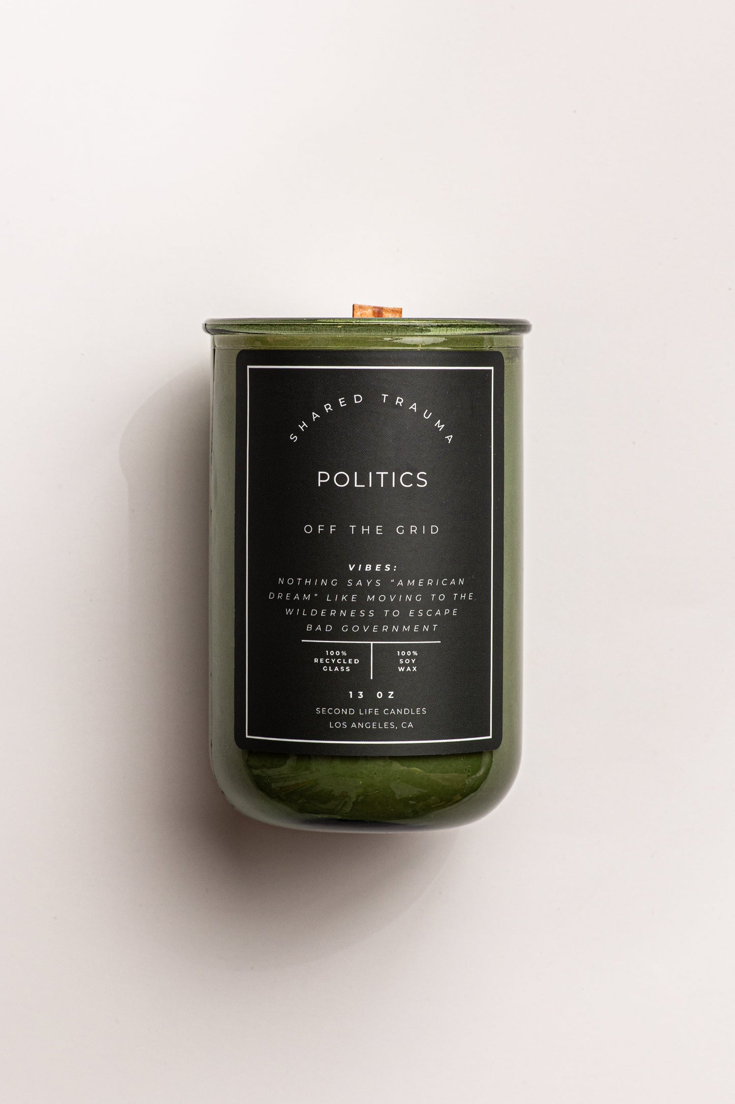 Shared Trauma Candles - Politics - 13 Oz Crackling Wood Wick - Amber Sage & Moss